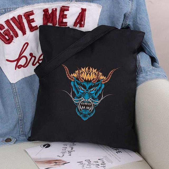 Сумка-шоппер из эко-холста, хлопка-шопера с мультяшными картинками, модная черная складная сумка с принтом, холщовая большая сумка