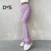 Женские брюки с высокой эластичной талией, эластичные однотонные нитки, облегающие брюки с расклешенным подолом, мягкие теплые длинные спортивные брюки для йоги, осенне-зимние спортивные штаны