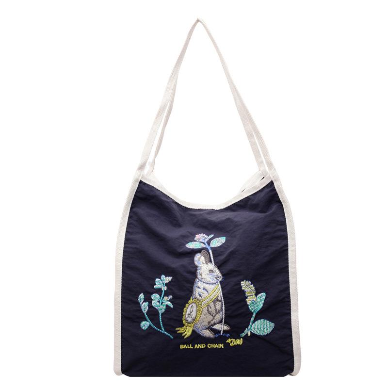 2025 Autumn Embroidered Nylon Tote: Large Capacity Fashion Shoulder Bag for Shopping & Commuting