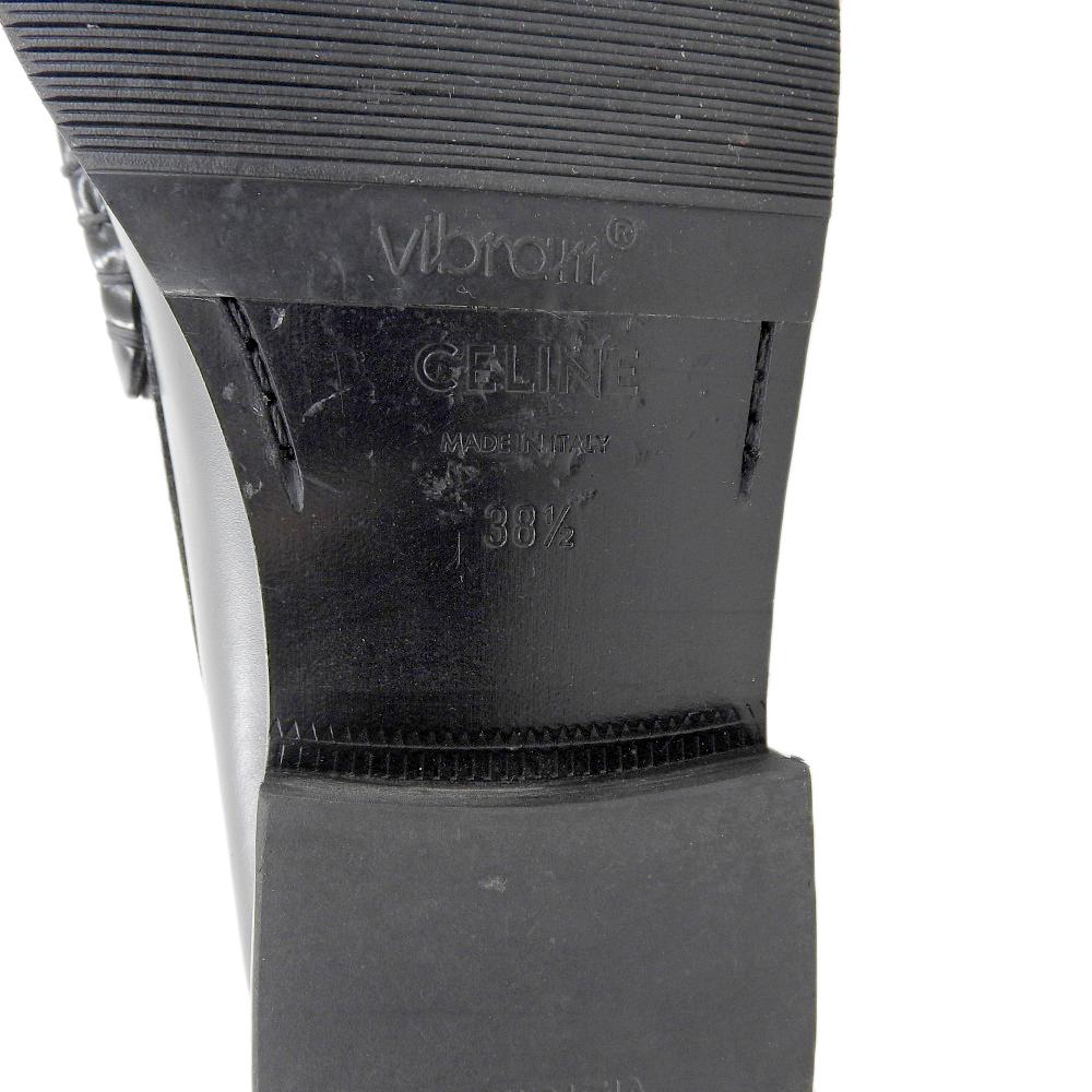 Celine Excellent Condition LUCO/Luco Polished Bullskin Triomphe Metal Piece Flat Loafers In Black and Gold, 335813602C Shoes 38.5 Black / goldUsed