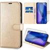 Case for iPhone 17 Pro - BOOLING - Shockproof Faux Leather Flip Case - Gold - 2 Tempered Glasses