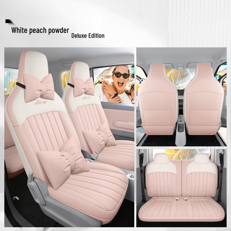 Custom-Fit Leather Car Seat Cushion for Wuling Qingkong - Cute Cartoon Design, Full Coverage for Four-Seat Models