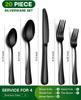 20 Pcs Black Silverware Set, Stainless Steel Flatware Set for 4 Food Grade Cutlery Utensil Set, Include Knife Fork Spoon