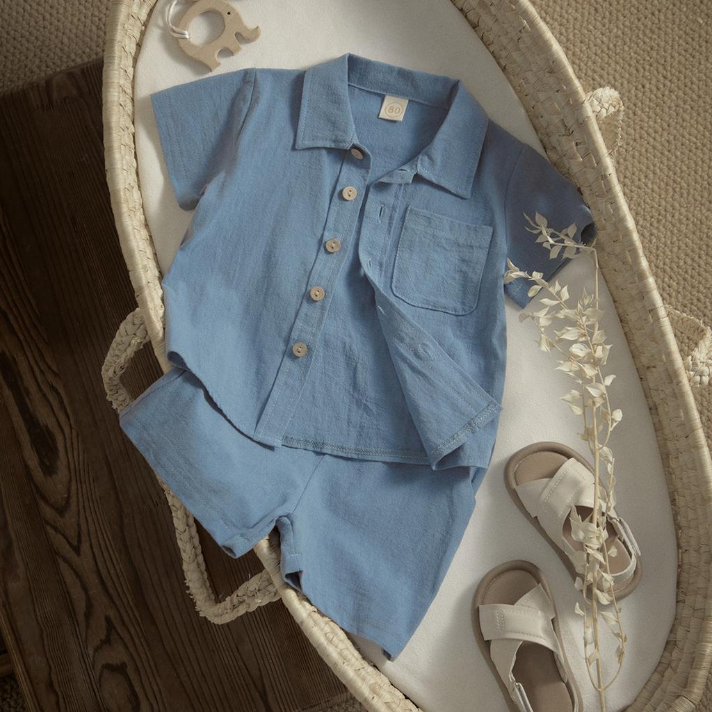 6M-4Y Summer Baby Boy Clothes Sets Toddler Infant Kid Solid Color Shirt Tops Shorts Casual Outfits Soft Summer Clothing