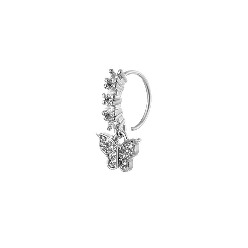 Lady's pierced ear piercing, Zircon cross nose stud, butterfly nose ring piercing, nose jewelry