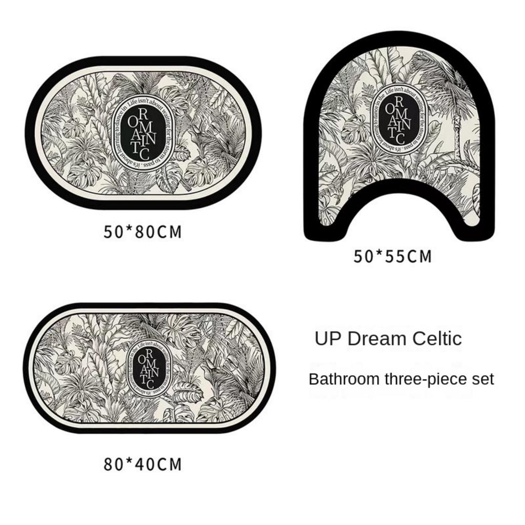 Коврик для пола в стиле ретро для ванной комнаты с диатомовой грязью, состоящий из трех частей, U-образный коврик для унитаза, впитывающий нескользящий коврик для ног, коврик для входной двери