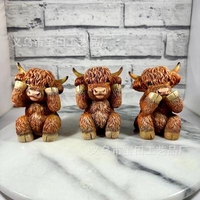 Новая статуэтка-украшение из смолы, милое и креативное украшение, не слушай, не смотри, не говори, Хайлендская корова, настольное украшение