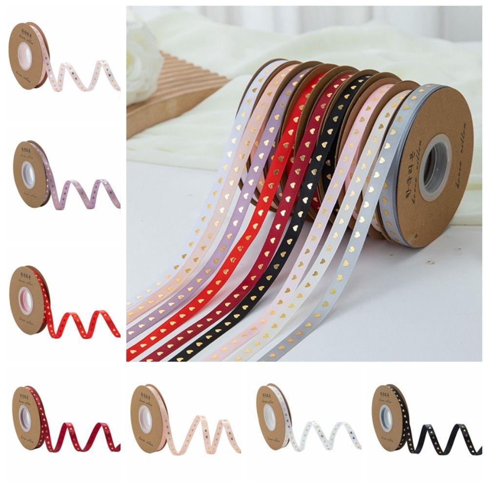 1cm*30 meters Gold-stamped Heart Ribbons Classic Gift Packaging Ribbon Handmade