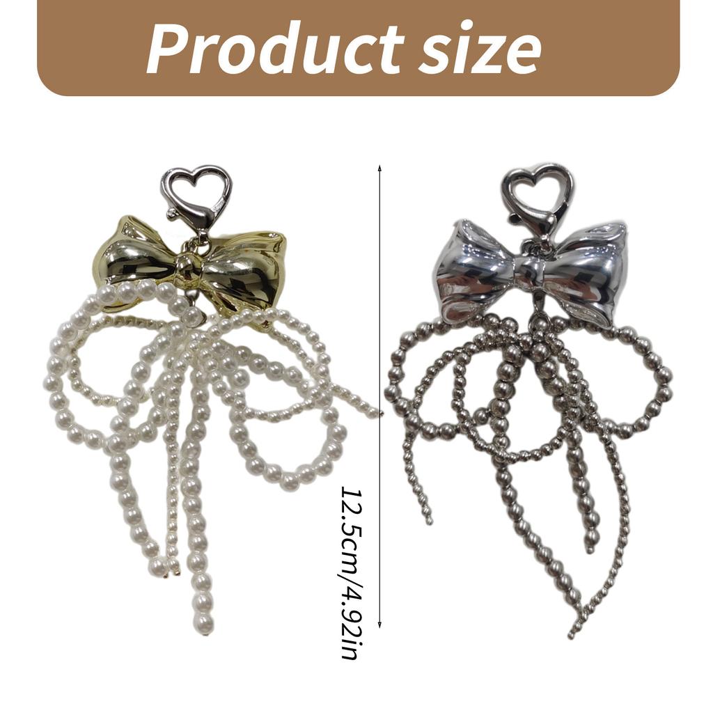 Elegant Pearl Bowknot Keychain Pendant Keyring Heart Charm Lovely Hanging Decorations for Purse Bag Backpack Handbag