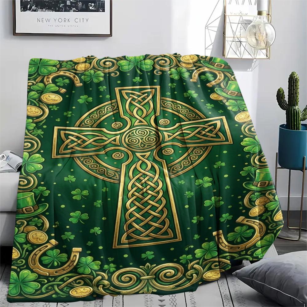 1Pc Cross Print Flannel Blanket, High quality Comfortable for All Seasons, Home Decor, Warmth and Comfort, Perfect for Christmas Gifts W151