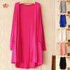 Spring Fall Women Coat Loose Mid Length Pure Color Long Sleeves Thin with Pockets Open Stitch