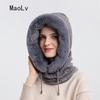 Hat Soft Winter Fur Cap Mask Set Hooded for Women Knitted Cashmere Neck Warm Balaclava Bicycle Hat Thick Plush Fluffy Ski Windproof Hat