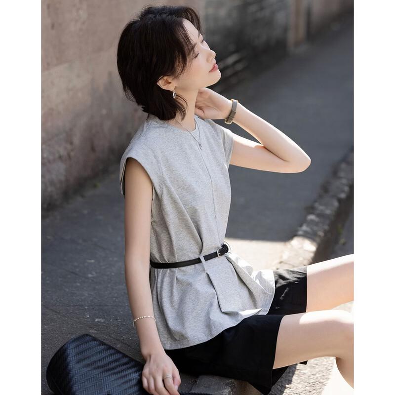 Demana Women's Summer Slimming Flutter Sleeve Pleated T-Shirt