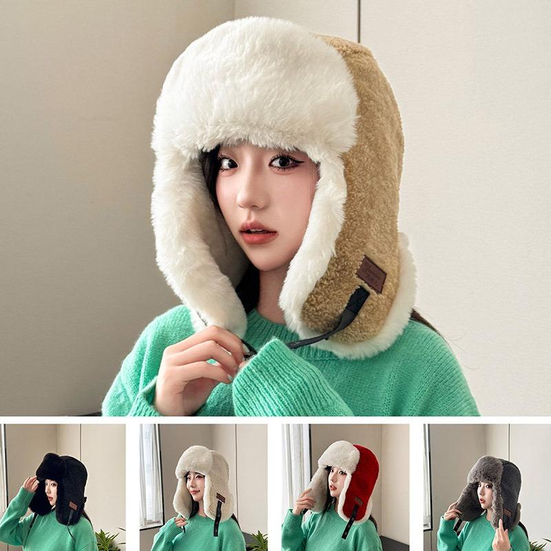 Winter Lamb Wool Women's Thickened Windproof and Cold Hat Men's Outdoor Ski Hat Autumn and Winter Ear Protection Cotton Hat