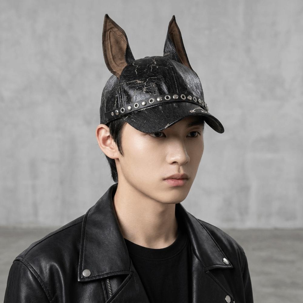 PU Leather Baseball Cap Solid Sunshade Hat Fashion Dog Ears Baseball Cap Women