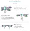 WOSTU 925 Sterling Silver Dragonfly Stud Earrings Insect Earrings for Women Colorful Zircon Fine Jewelry
