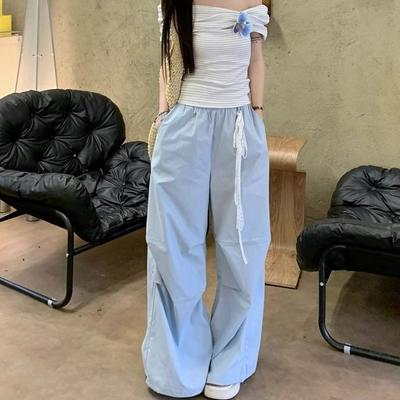 Рабочие брюки для женщин на лето Новые быстросохнущие спортивные брюки с широкими штанинами Высокая талия Свободный ленивый стиль Повседневные брюки
