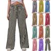 Женские модные полосатые брюки с завязками на талии, широкими карманами и свободными повседневными брюками