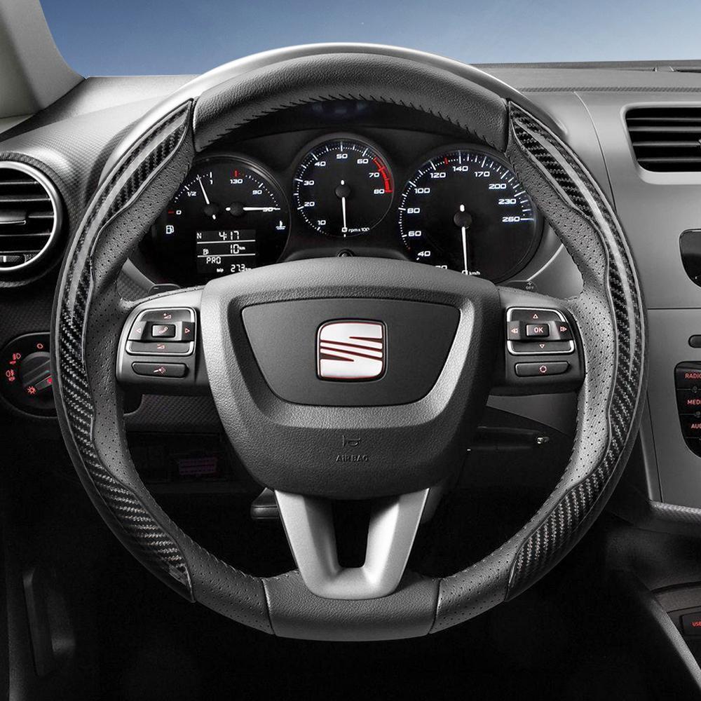 zkfan8 Suitable for Seat Carbon Fiber Texture Steering Wheel Cover with Segmented Quick-Release Design, Durable, for Models Such as Ibiza, Arona, Leon