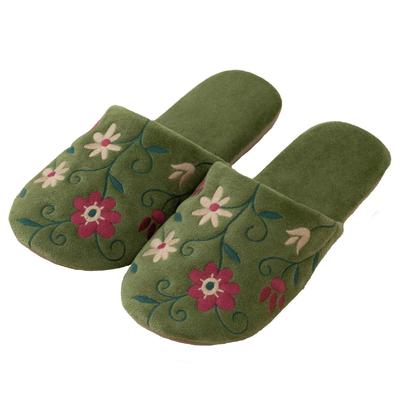 Sybilla Flower Garden Размер M Цветочные Слипоны Senko 49026, (приблизительно. 22-24см), Зеленый, Принт, Стираемый, Стильный, Милый,