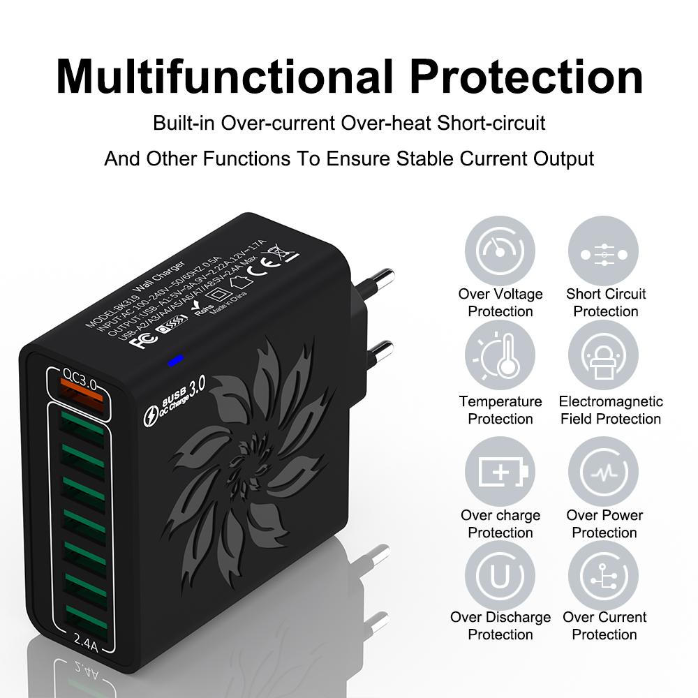 Total 65W 8 In 1 USB Phone Charger Wall Adapter For iPhone 15 14 Pro Max Xiaomi Samsung Phone Charger