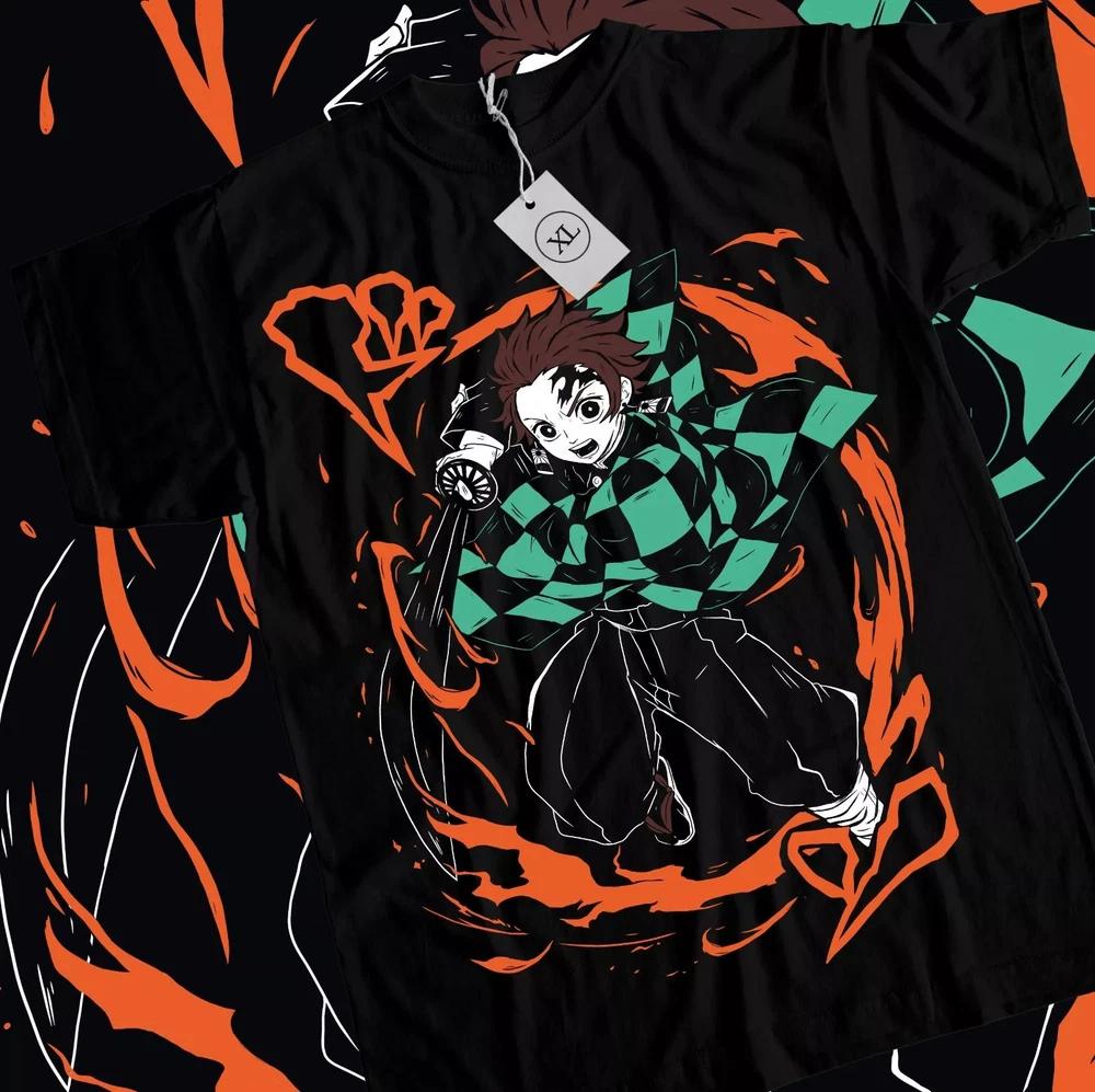 Tanjiro TShirt Demon Slayer Kimetsu No Yaiba Unisexga Nezuko Black Shirt All Size