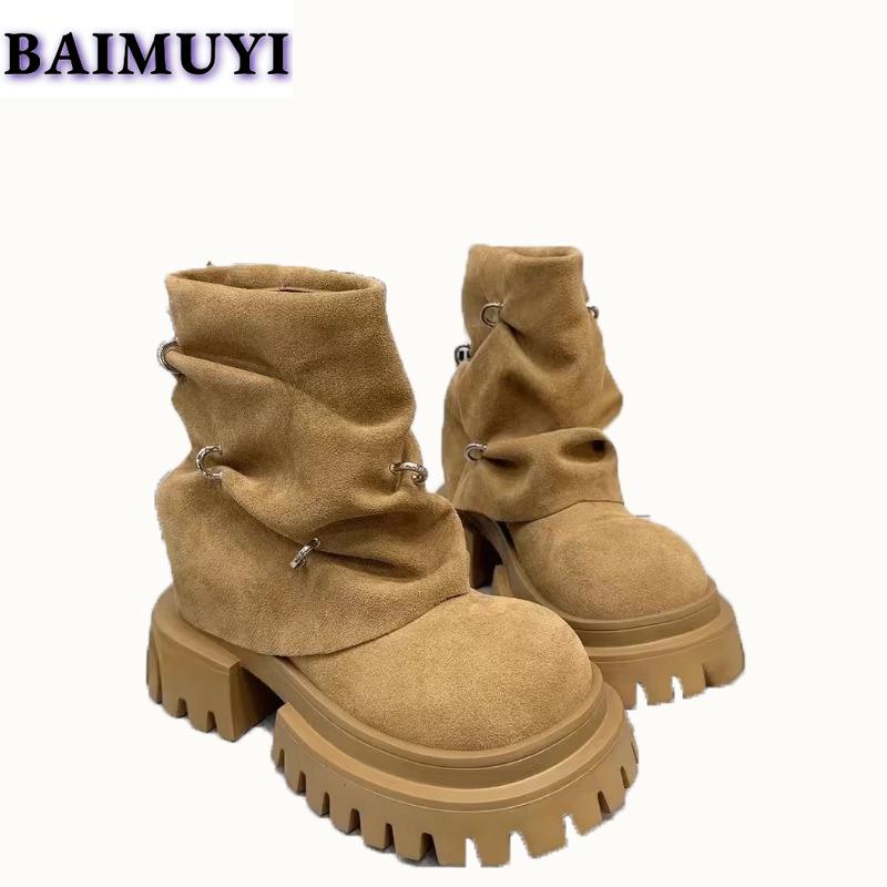 Ботильоны на платформе женские замшевые туфли челси на каблуках дизайнерские зимние плюшевые ботинки для снега женские 2024 трендовый бренд готика zapatos mujer