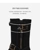 St&Sat/Saturday 2025 New Retro Belt Buckle Mid heeled Boots Thick Heel Round Head Fashionable Autumn/Winter