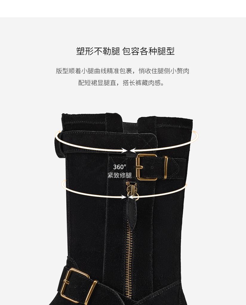 St&Sat/Saturday 2025 New Retro Belt Buckle Mid heeled Boots Thick Heel Round Head Fashionable Autumn/Winter