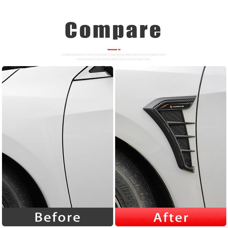 1 Pair Universal Carbon Black Car Fender Vents Air Sticker Cover For Porsche Cayenne Panamera Macan Boxster Cayman 718 911 VT6