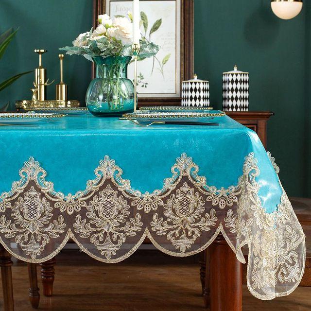 Водонепроницаемая скатерть прямоугольная для обеденного стола с кружевом из искусственной кожи, круглая квадратная крышка для журнального столика, нескользящая, элегантная