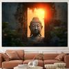 Buddha Statue Canvas Painting Buddah Statue and Candles Posters and Prints for Living Room Religious Wall Decor Unframe