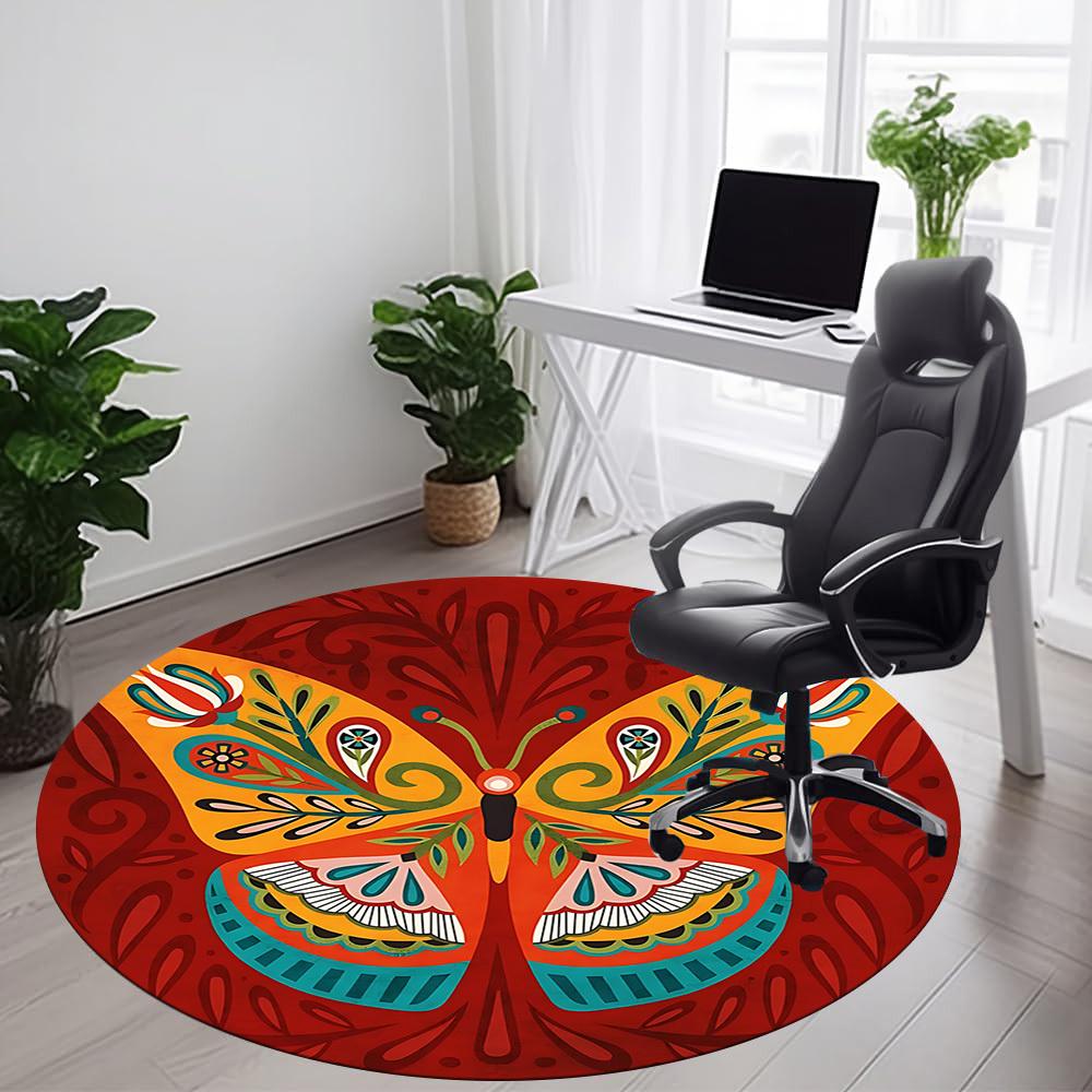 1PC Butterfly Mandala Office Round Area Rug, Mat Suitable ForOffice, Under Office Chairs Bedroom Living Room Home Decor, Room Deco