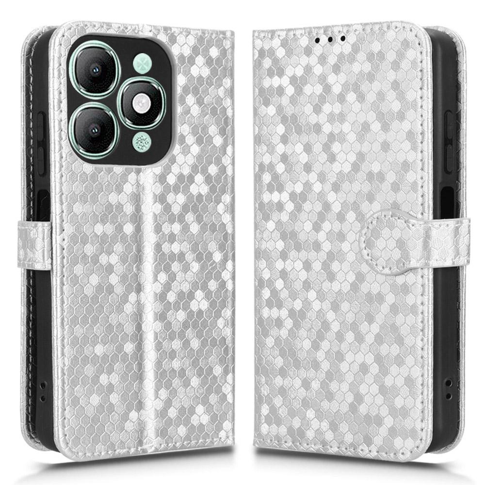 For itel A90 4G Wallet Case Dot Pattern Imprint PU Leather Phone Cover with Wrist Strap