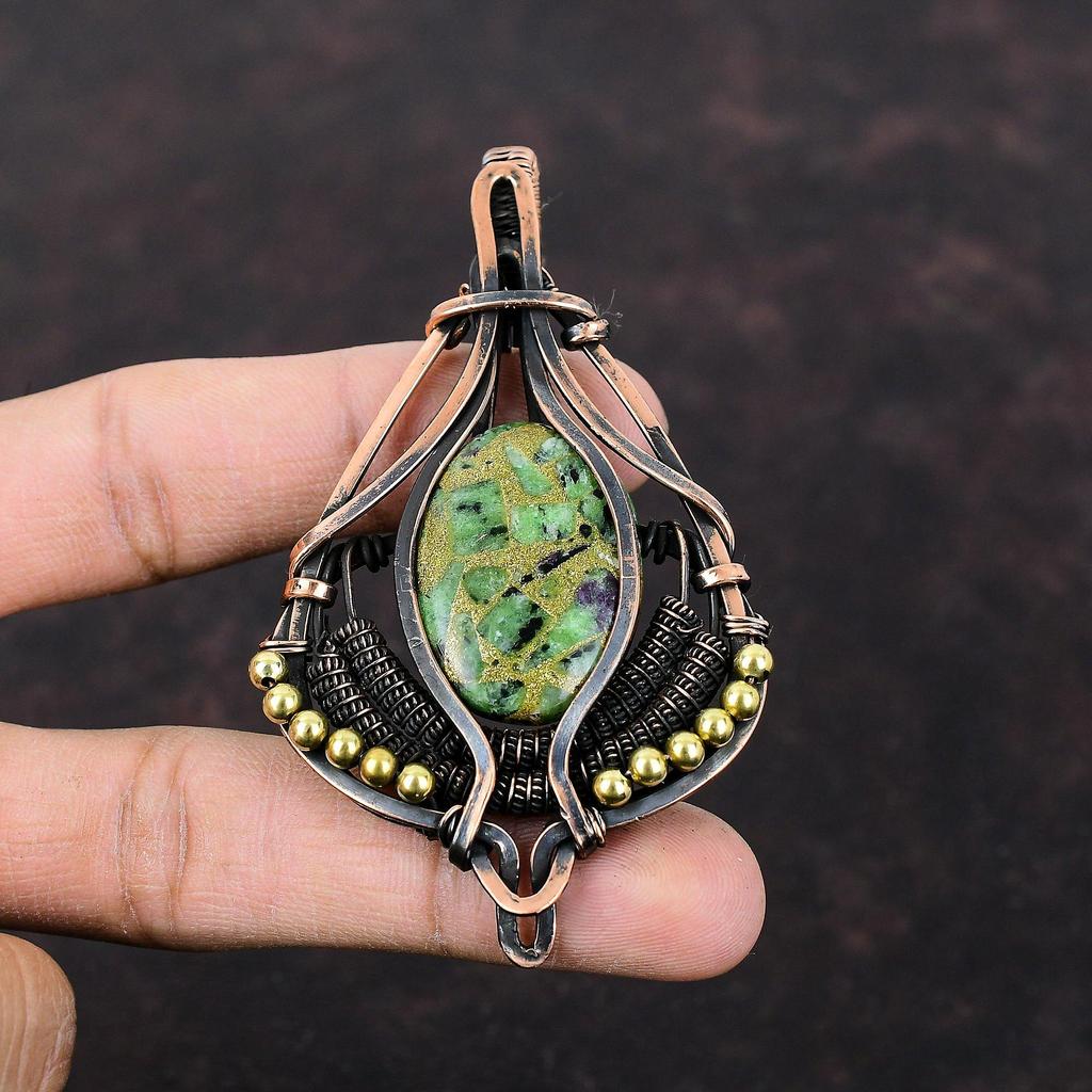 Copper Ruby Zoisite Pendant Copper Wire Wrapped Pendant Handmade Brand New Pendant Copper Wire Wrap Jewelry Gift For Mother Gemstone Pendant
