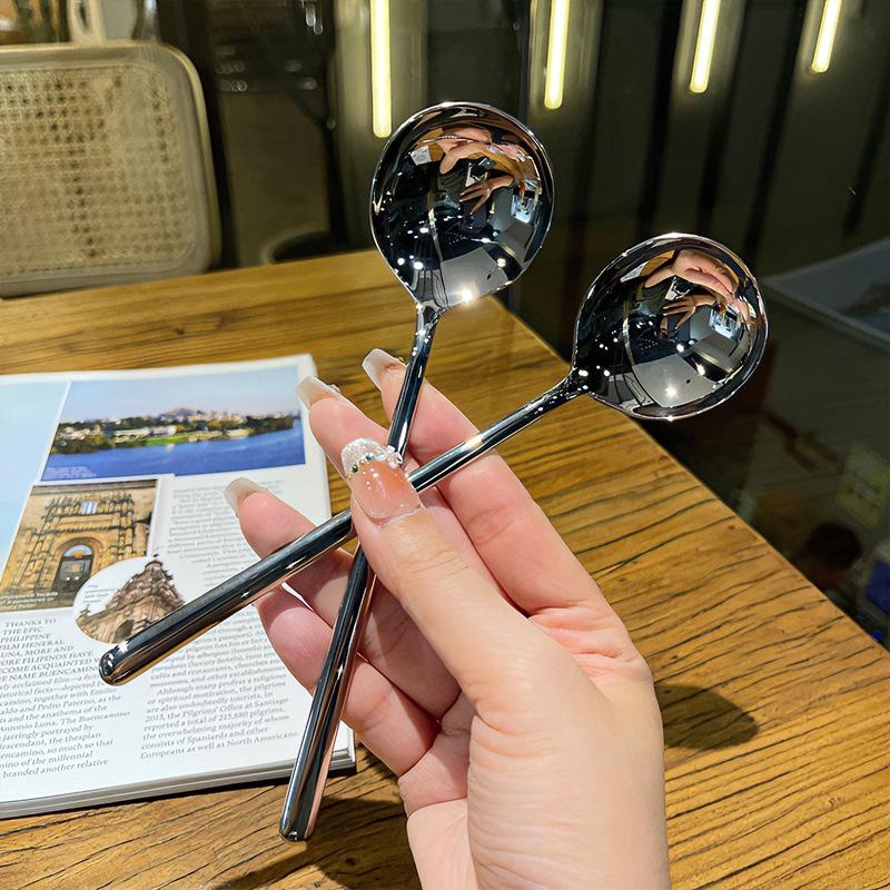 Ложка для супа с длинной ручкой, десертная ложка из нержавеющей стали, круглая западная суповая ложка для мороженого, десерта, риса, салата, столовая посуда