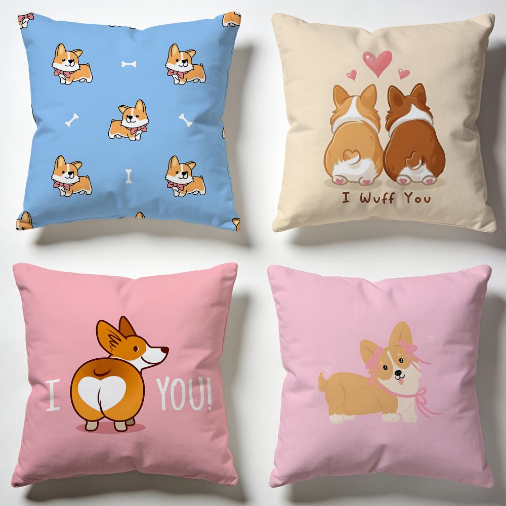 Bouncy Corgi Cushion Cover Soft Pillow Cases for Home Bedroom Living Room Sofa