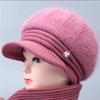 Middle Aged Elderly Hats Women Winter Knitted Woolen Hats Rabbit Hair with Thick Velvet Mother's Elderly Women's Hats Grandmother's Warm Hats