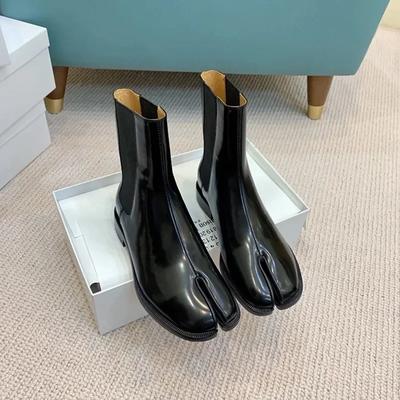 Женские ботинки Tabi из натуральной кожи, новое поступление, высокие туфли Chelsea с раздельным носком для девочек, фирменный дизайн, ботинки на толстом каблуке, обувь