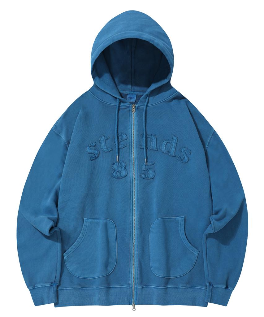 Стендс [M~4XL] Худи с пигментным логотипом Arch, на молнии_Синий
