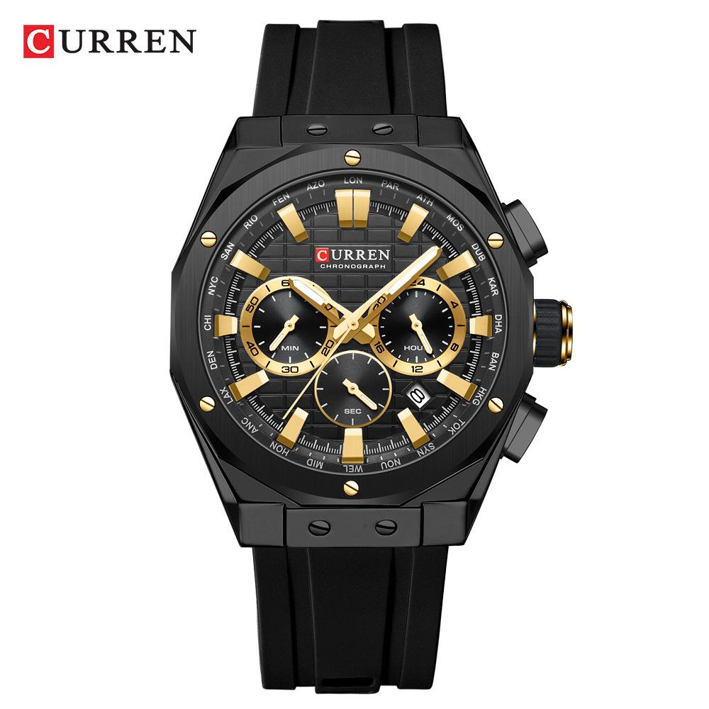 CURREN 8464 Men's Quartz Watch Calendar Fashion Multifunctional Waterproof Silicone Luminous Casual Business Watches Sports Male Wristwatch