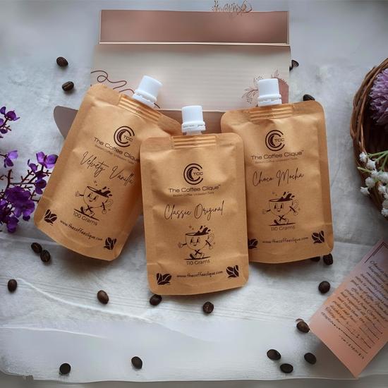 The Coffee Clique | Классический Оригинальный + Шоко Мокко + Бархатная Ваниль | Взбитая Кофейная Паста | Как Капучино в Кафе Дома | Упаковка из 3 штук | 320 г