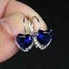 Серьги-кольца с синим камнем в форме сердца, классические свадебные серьги серебряного цвета, простые модные серьги с сердечками для женщин, ювелирные изделия