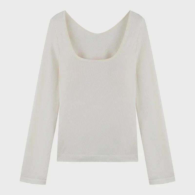 Женский облегающий топ из бархата с начесом и U-образным вырезом, длинными рукавами, для осени и зимы