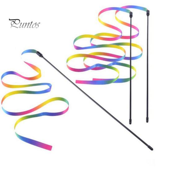 2Pcs Cat Stick Interactive Toy Double-Sided Rainbow Webbing Tease Scratch-Resistant Bite-resistant Entertaining Cat