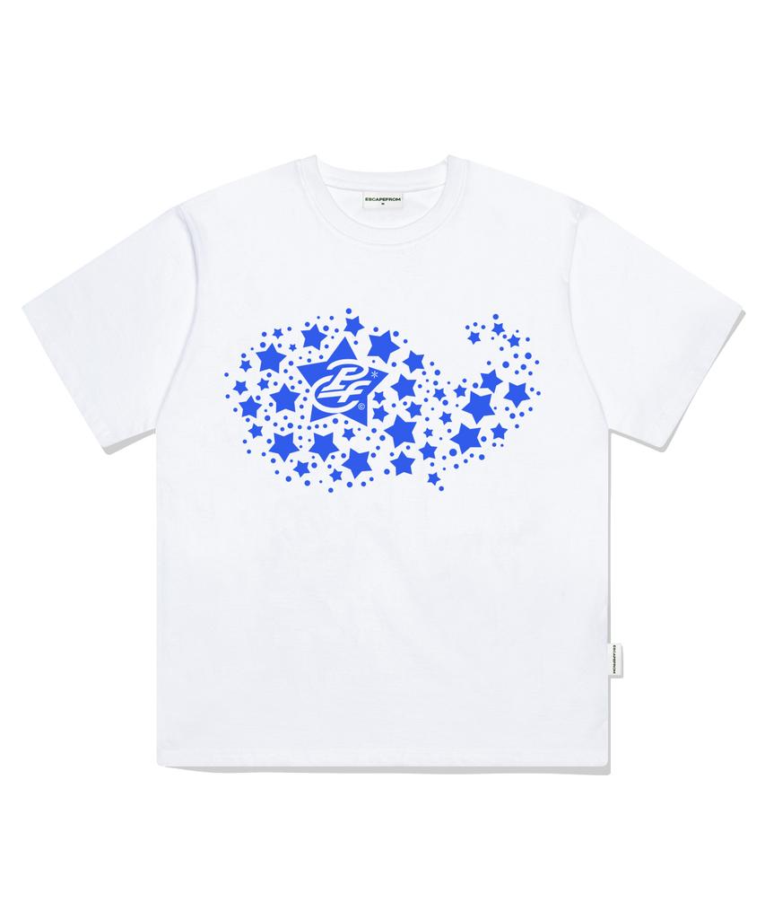 ESCAPEFROM Blue Star Whale Print Oversized Short Sleeve T-Shirt White