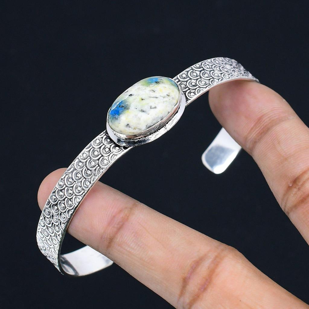 Натуральный камень Яшма К2, браслет-манжета из стерлингового серебра 925 пробы, регулируемый для девочек