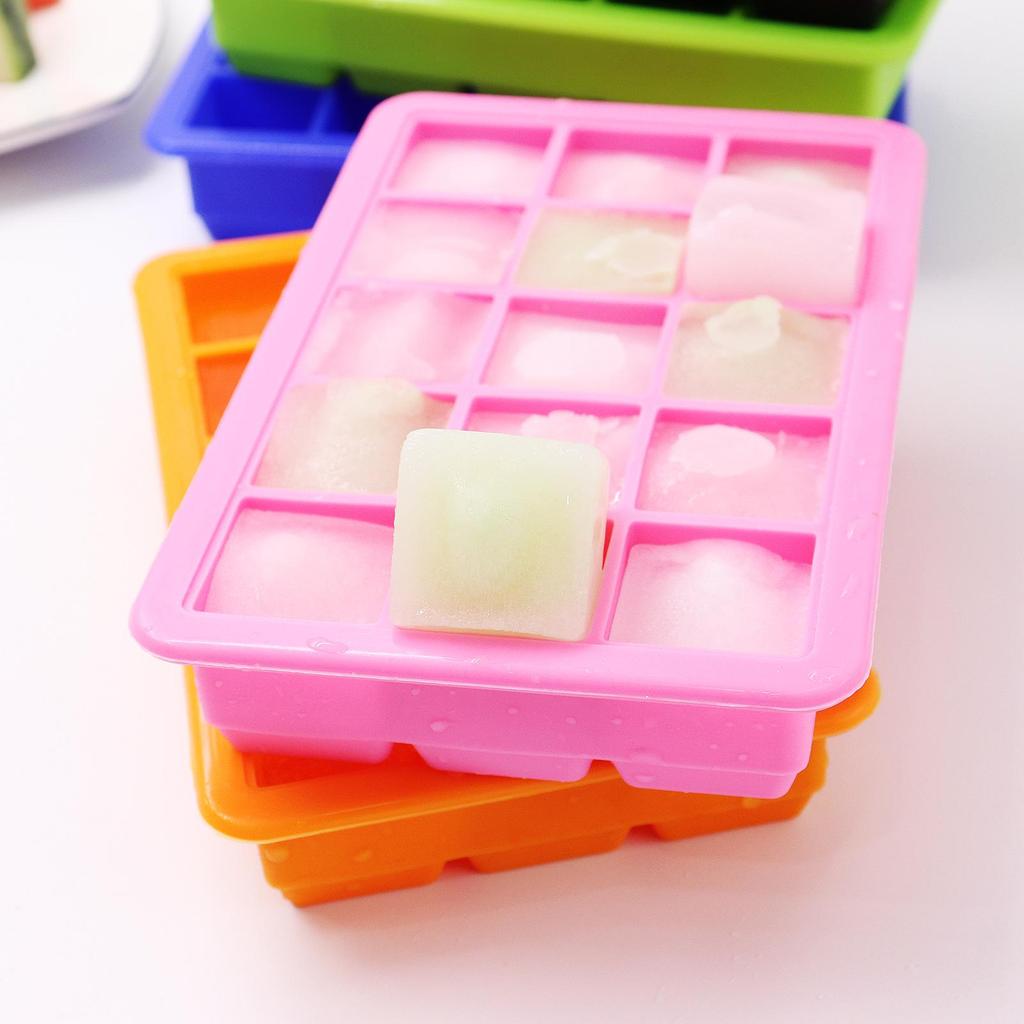 Platinum Grade Silicone Ice Tray with Lid - 15 Grid Baby Food and Ice Cube Mold