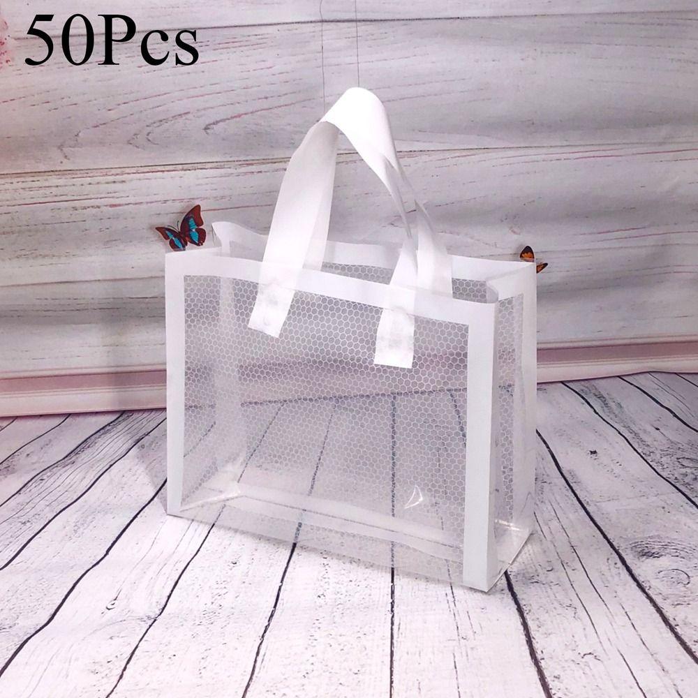 50Pcs Solid Color Plastic Grid Bag White/Black/Gold Christmas Gift Bag Mother's Day