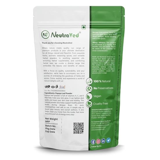 NeutraVed Порошок листьев папайи I Поддерживает здоровые тромбоциты и пищеварение I Растительная добавка для нормального уровня сахара в крови Натуральный - 100 г